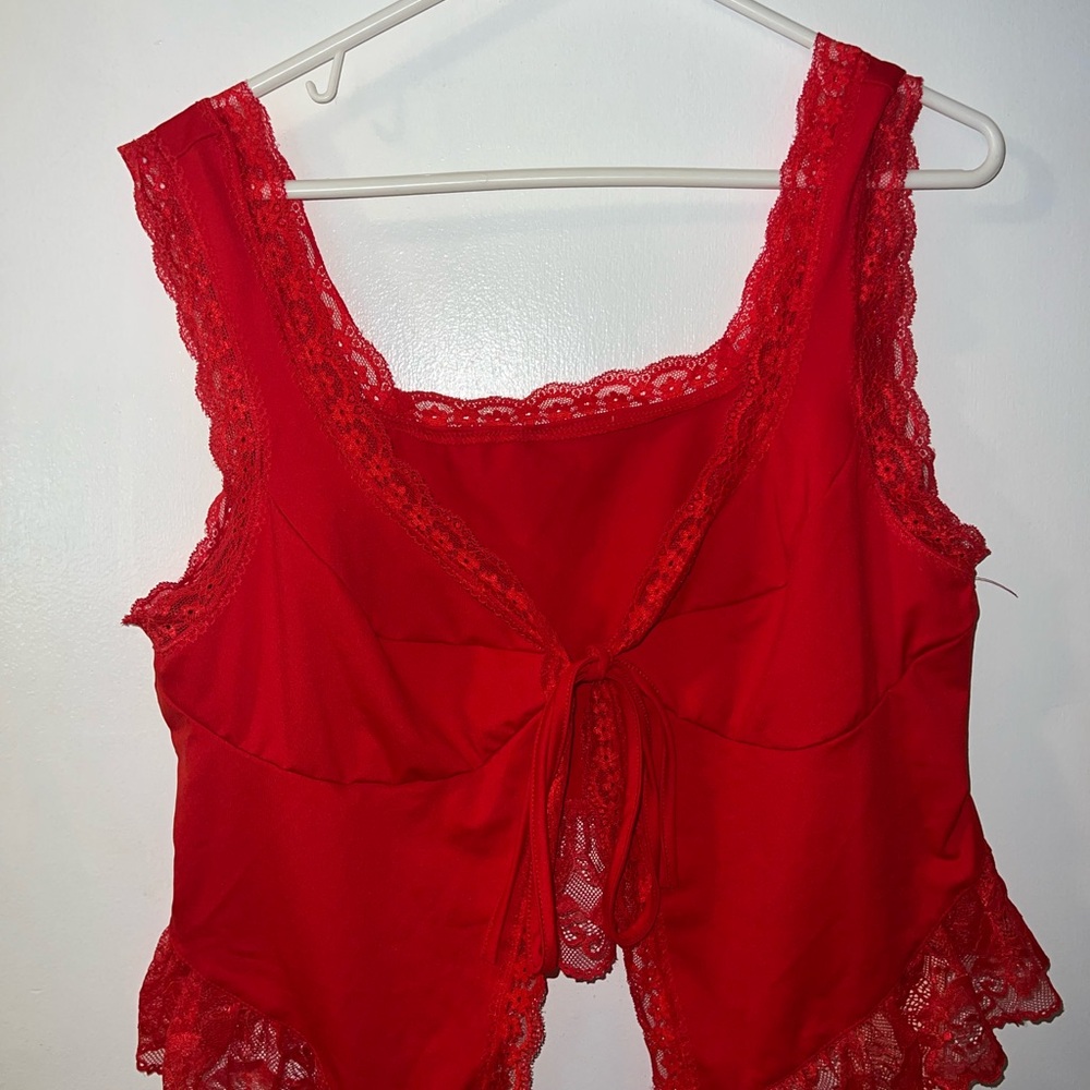 Red Lace Top open front